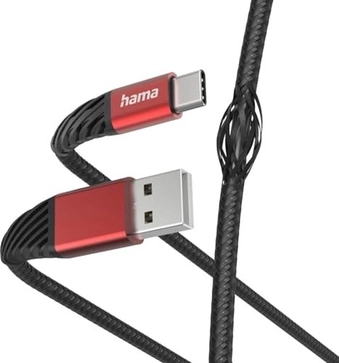 Hama кабель для зарядки extreme USB-A/USB-C 1.5m nylon black/red