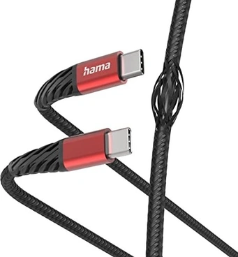 Hama кабель для зарядки extreme USB-C/USB-C 1.5m nylon black/red