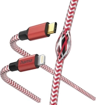 Hama кабель для зарядки reflective USB-C/Lightning 1.5m nylon red