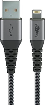 Wentronic Lightning to USB-A textile кабель with metal plugn 0.5m grey/silver