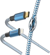 Hama кабель для зарядки reflective USB-C/Lightning 1.5m nylon blue