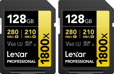 Lexar Professional 1800x Gold Series R280/W210 SDXC 128GB, UHS-II U3, Class 10, 2er-Pack