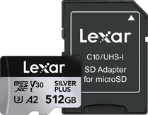 Lexar Professional SILVER PLUS R205/W150 microSDXC 512GB Kit, UHS-I U3, A2, Class 10