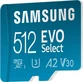 Samsung EVO Select R160 microSDXC 512GB Kit, UHS-I U3, A2, Class 10