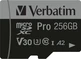 Verbatim Pro U3 R100/W90 microSDXC 256GB Kit, UHS-I U3, A2, Class 10